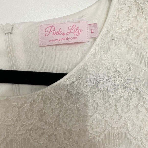 Pink Lily Boutique White Lace Short mini Dress size large - Picture 5 of 6